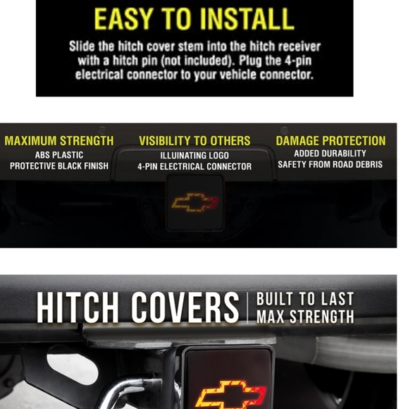 Chevy Chevrolet LED brake light tow hitch plug cover works for any 2" re… - Picture 3 of 4